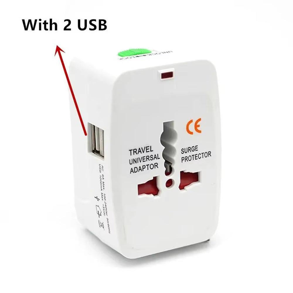 All in One Universal International Plug Adapter 2 USB Port World Travel AC Power Charger Adapter AU US UK EU Converter