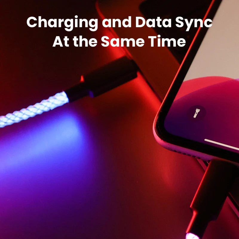 Fast Charging RGB Cable 100W Breathing Light 66W Type C USB C Data Cable for Iphone Samsung Huawei 30W Quick Charge for Xiaomi